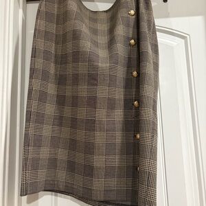 Ralph Lauren Brown Plaid A-Line Skirt with Gold Buttons
